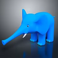 3D Blue Elephant Toy Figure With White Tusks On Dark Reflective Surface