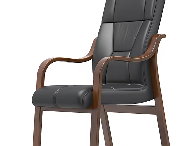 Black Leather Office Chair With Wooden Armrests And Ergonomic Backrest For Comfortable Office Use 3d model