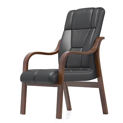 Black Leather Office Chair With Wooden Armrests And Ergonomic Backrest For Comfortable Office Use 3d model