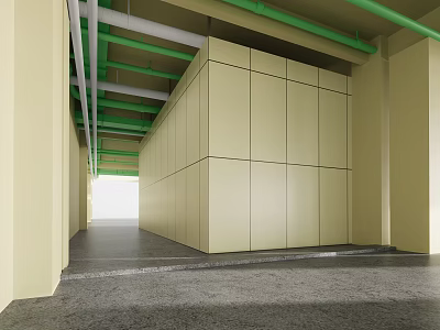 Industrial Factory Interior With Green Pipes Beige Walls And Spacious Gray Flooring 3d model