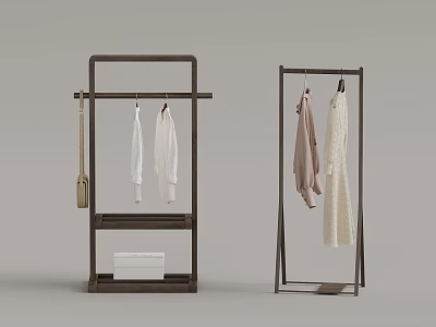 Clothing Racks With White Shirts Beige Dress Brown Coat Brush Box And Tray 3d model