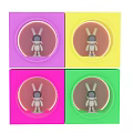 Colorful Decorative Ornament Set Featuring Rabbit Figurines in Astronaut Helmets and Square Frames