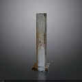 Artistic Stone Sculpture Carving Column Shaped With Red Patterns Square Base On Gray Background