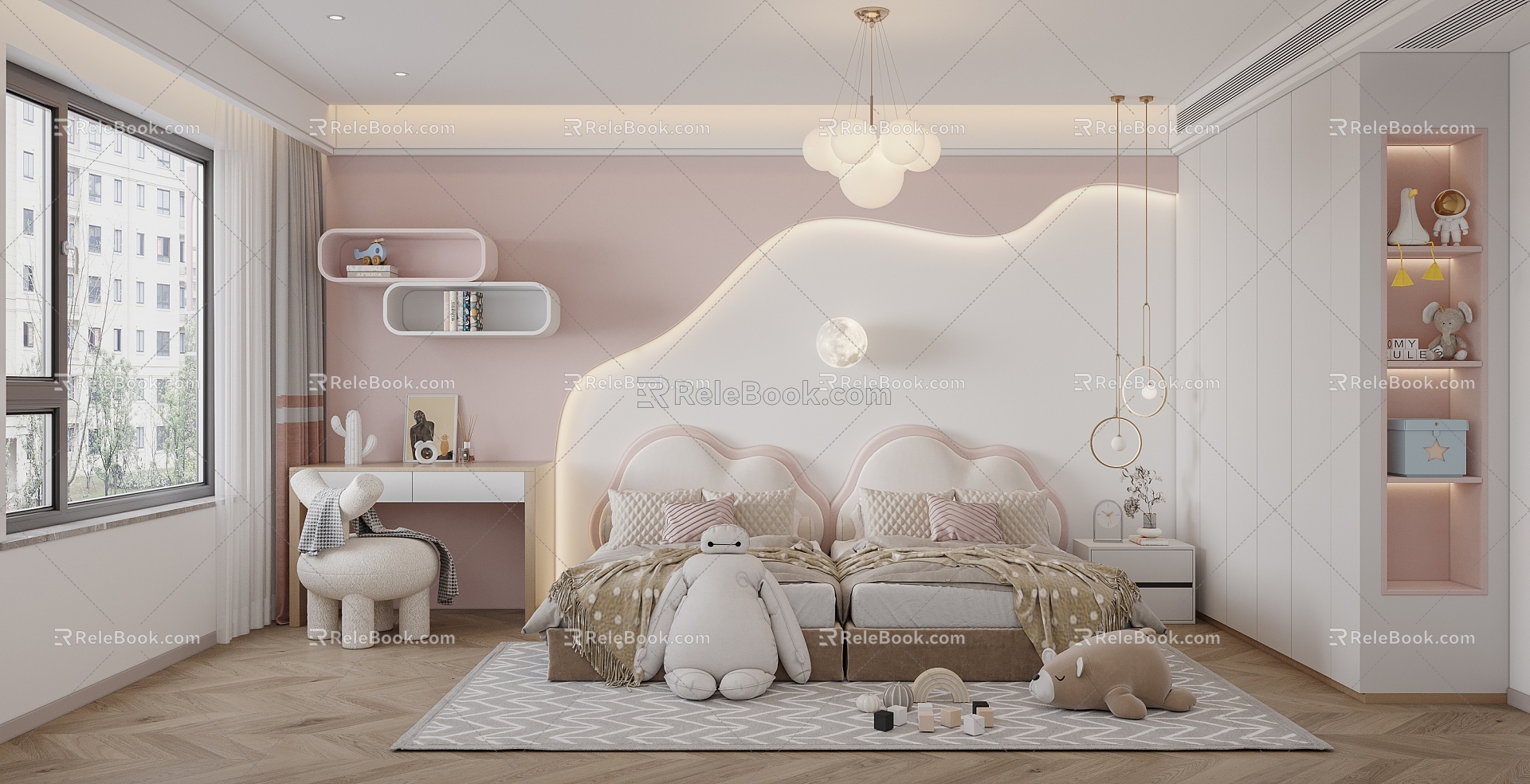 Modern Children's Room Cream Children's Room Cream Girl Room Cloud Bed 3d model