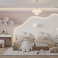 Modern Children's Room Cream Children's Room Cream Girl Room Cloud Bed 3d model