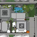 Beautiful Courtyard Garden With Lush Greenery Stone Paving And Decorative Patterns