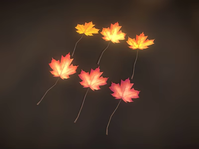 Vibrant Yellow And Red Maple Leaves Hanging On Dark Background 3d model