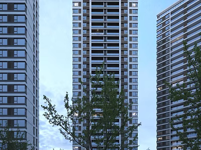 Modern High Rise Residential Building Exterior With Balconies And Green Trees In Urban Area 3d model