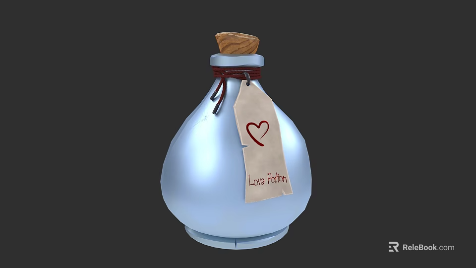 Elegant Love Potion Perfume in Blue Bottle with Wooden Cork and Heart Label 3d model 
