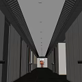 Elegant Hotel Corridor With Long Passage Ceiling Lights And Wooden Wall Panels