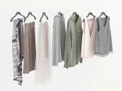 Assorted Women Clothes Hanging On Hangers 3d model Assorted Women Clothes Hanging On Hangers 3d model
