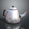 Vintage Silver Metal Teapot With Brown Handle And Small Lid Knob