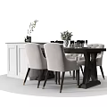 Modern Dining Table Set With Upholstered Chairs White Cabinet Vase With Plants And Wine Glasses