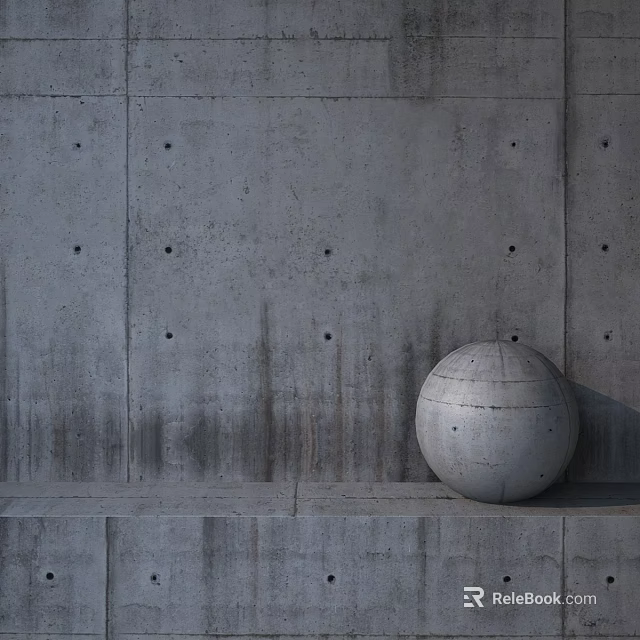 Concrete Spherical Component Against Grey Textured Wall With Multiple Holes 3d model