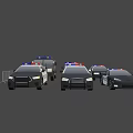 Various Police Car Models Including SUV Sedan Van with Traffic Cones and Barriers
