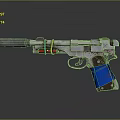 Vintage Pistol Weapon Featuring Silver Barrel Blue Grip And Colored Rings Design
