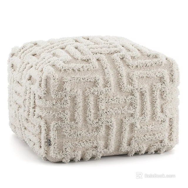 Light Beige Knitted Ottoman With Soft Textured Surface For Modern Cozy Home Decor 3d model 