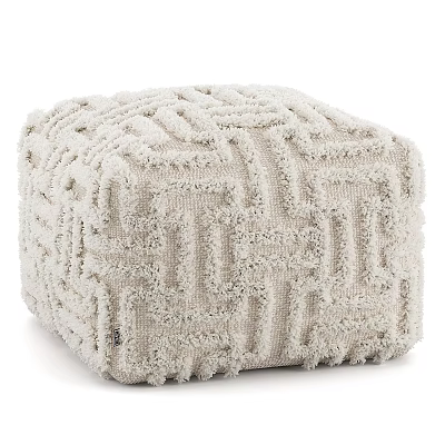 Light Beige Knitted Ottoman With Soft Textured Surface For Modern Cozy Home Decor 3d model