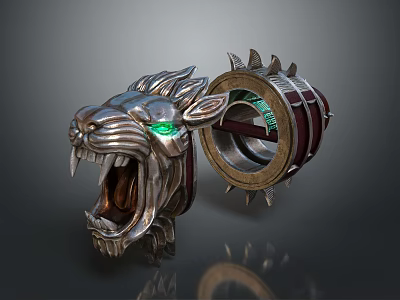 Game Movie Character Lion Head Ornament With Green Glowing Eyes And Metal Spikes 3d model