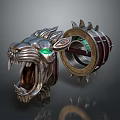 Game Movie Character Lion Head Ornament With Green Glowing Eyes And Metal Spikes