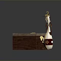 Wooden Box With Golden Patterns And Decorative Vase In White Red Design With Hanging Rope