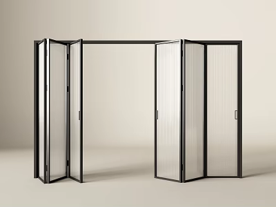 Modern Space Saving Folding Glass Doors With Black Frame Design 3d model