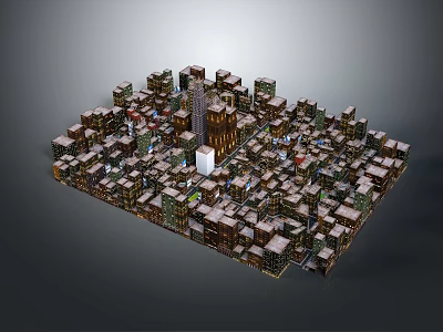 Detailed Urban City Model with High Rise Buildings and Snow Covered Architecture 3d model