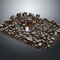 Detailed Urban City Model with High Rise Buildings and Snow Covered Architecture