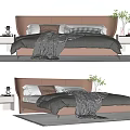 Modern Double Bed Interior Design With Brown Headboard Gray Bedding Nightstands and Plants