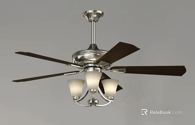 Stylish Modern Ceiling Fan With Light Fixture And Metallic Blades Design 3d model 