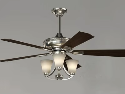 Stylish Modern Ceiling Fan With Light Fixture And Metallic Blades Design 3d model