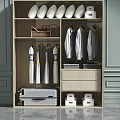 Organized Wardrobe Interior With White Hats Brown Bag Coats Dust Bags Folded Clothes And Storage Drawers