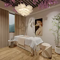 Stylish Bright Beauty Nail Salon Interior With Romantic Cherry Blossom Ceiling Decor And Cozy Workstations