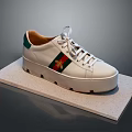 White Fashion Shoes With Green Red Stripes Bee Emblem Thick Sole And White Laces