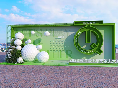 2023 Qingkent Junior Golf Masters Tournament With Green Backdrop And Golf Balls 3d model