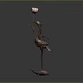 Copper Colored Crane Shaped Decorative Floor Lamp With Pink Flower Accent