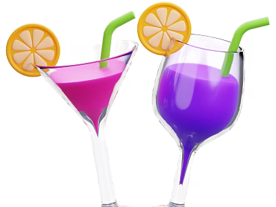 Colorful Fruit Drinks in Glasses with Green Straws and Orange Slices 3d model
