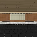 Spacious Tiered Conference Room With Rows Of Gray Seats And Large Windows