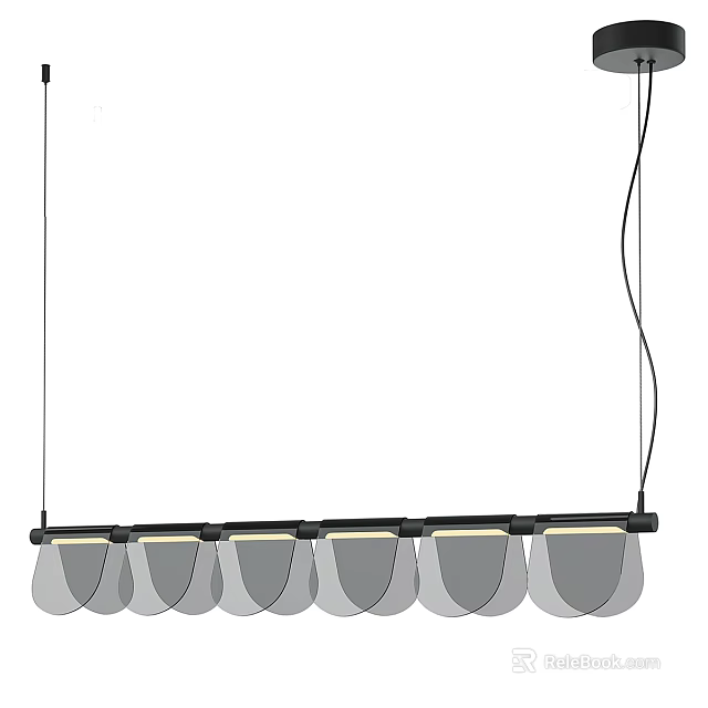Sleek Modern Linear Pendant Light Featuring Black Frame And Multiple Translucent Shades 3d model