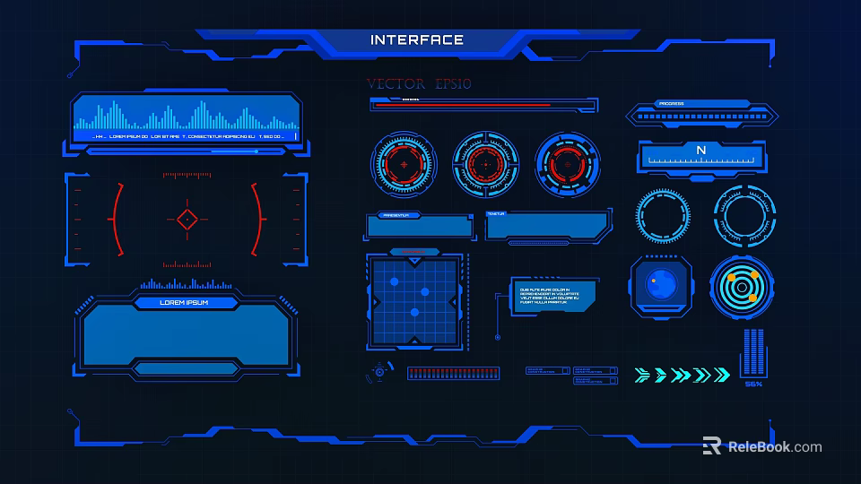 Futuristic Decorative Lights With Blue Digital Interface Tech Design Features 3d model