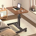 Mobile Wooden Top Side Table with Black Frame and Laptop Mouse on Living Room Rug