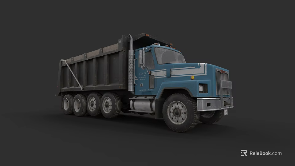 Blue Heavy Duty Dump Truck With Large Cab And Multiple Wheels 3d model 