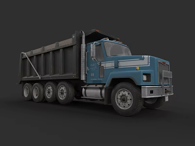 Blue Heavy Duty Dump Truck With Large Cab And Multiple Wheels 3d model
