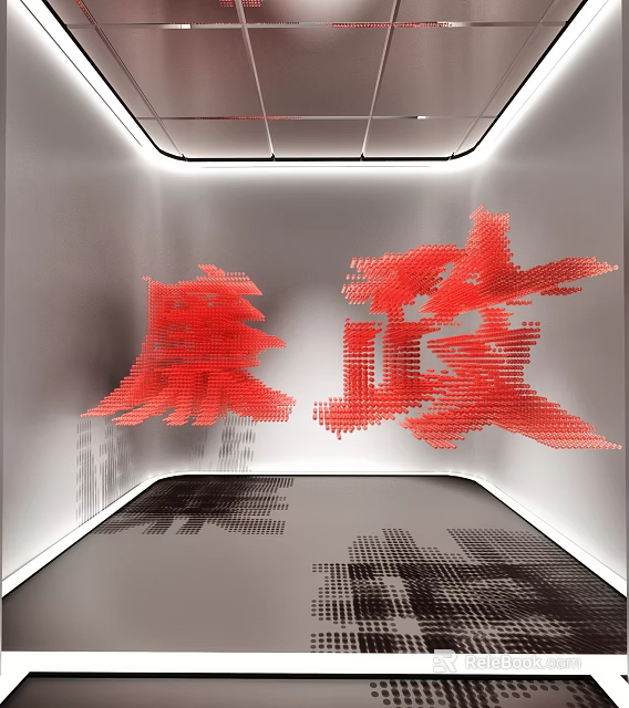 Integrity Themed 3D Red Character Art Installation In Modern Interior Space With Lighting Effects 3d model 