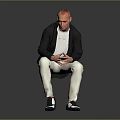Stylish Man In Black Leather Jacket White T Shirt White Pants And Black Shoes
