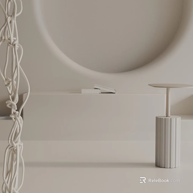 Minimalist Modern Side Table With White Cylindrical Base And Simple Interior Decor 3d model 