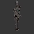 Detailed Mechanical Robot Character With Metallic Armor Red Head Lights And Mechanical Appendages