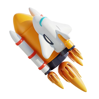 Colorful Cartoon Rocket Toy Featuring Yellow White Body Red Stripes And Orange Thrusters 3d model