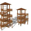Wooden Roadside Facilities With Multi Level Pavilions Staircases And Platforms
