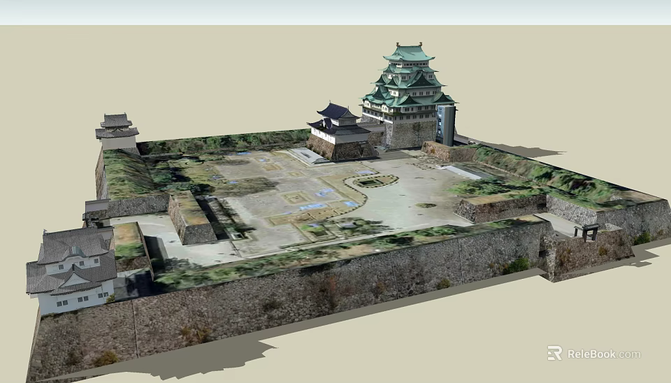 Ancient Architecture Traditional Design With Stone Walls Courtyard And Tower Structure 3d model